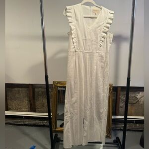 La Mand White Ruffle Jumpsuit